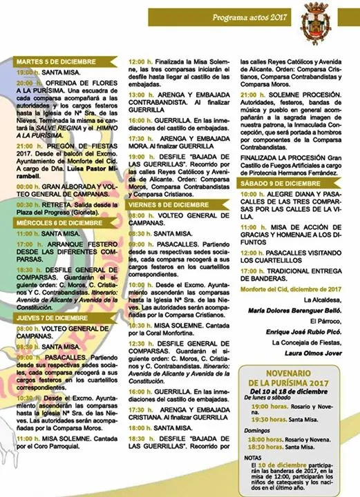 Programa de las fiestas de moros y cristianos de Monforte del Cid 2017