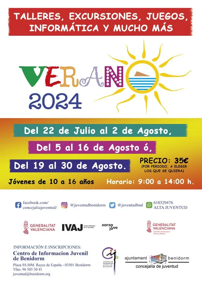Programa Verano 2024 Centro Información Juvenil de Benidorm