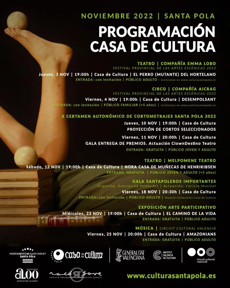 Programación Casa Cultura Santa Pola Noviembre 2022