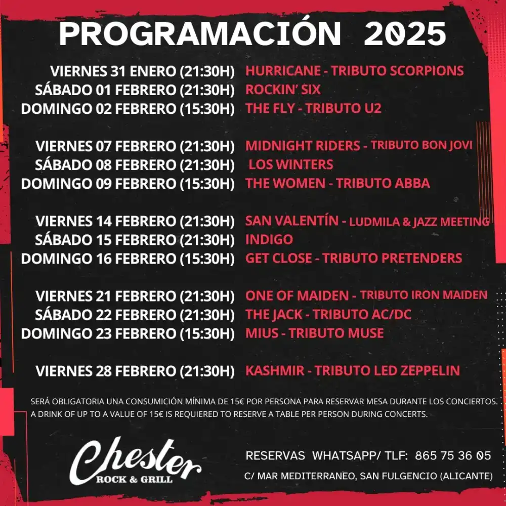Programación Chester Rock & Grill