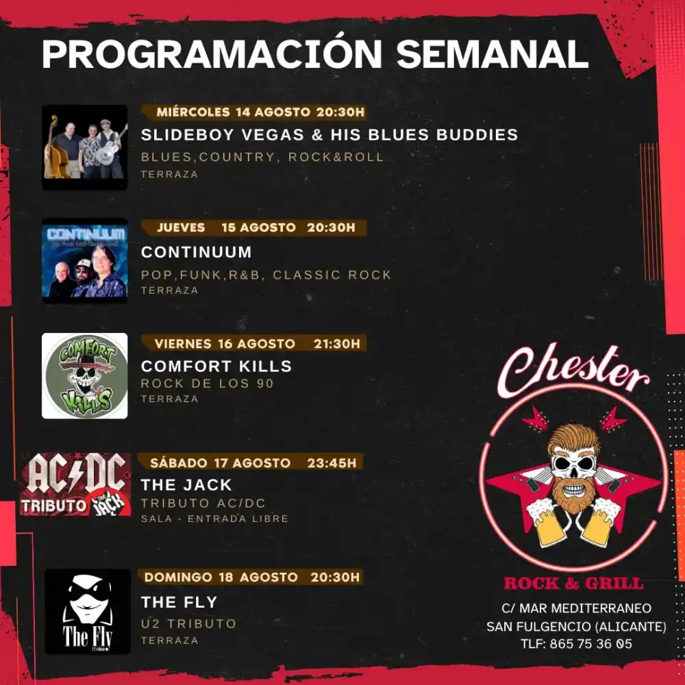 Programación conciertos Chester Rock & Grill