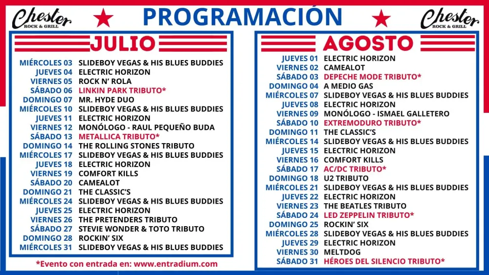 Programación conciertos Julio y Agosto