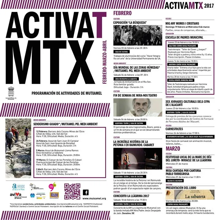 Programación Cultural Mutxamel Febrero-Marzo-Abril 2017