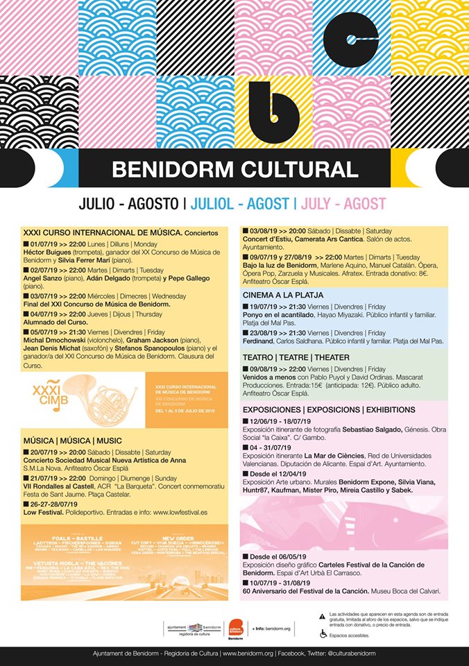 Programación cultural para Julio/Agosto 2019 Benidorm