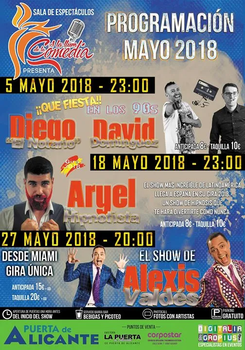 Programación espectáculos en Puerta de Alicante Mayo 2018