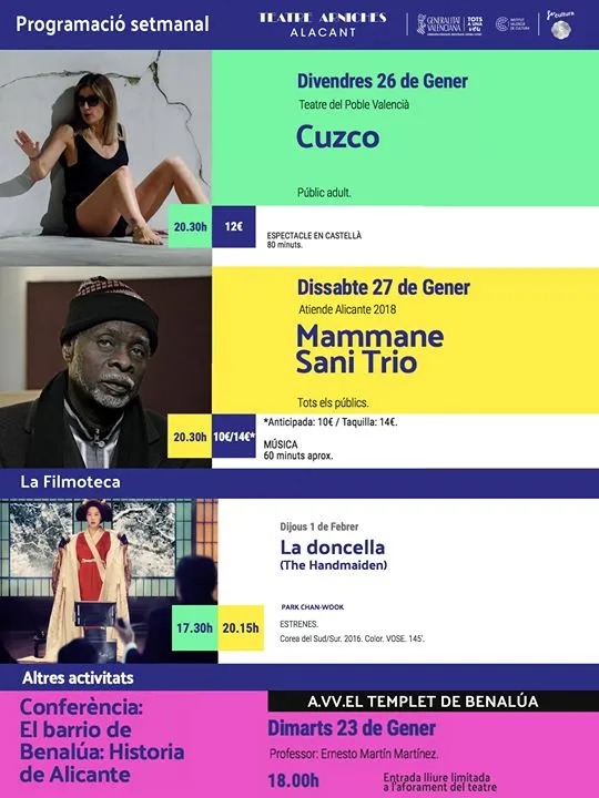 Programación semanal del Teatre Arniches 26 enero, 1 de febrero 2018