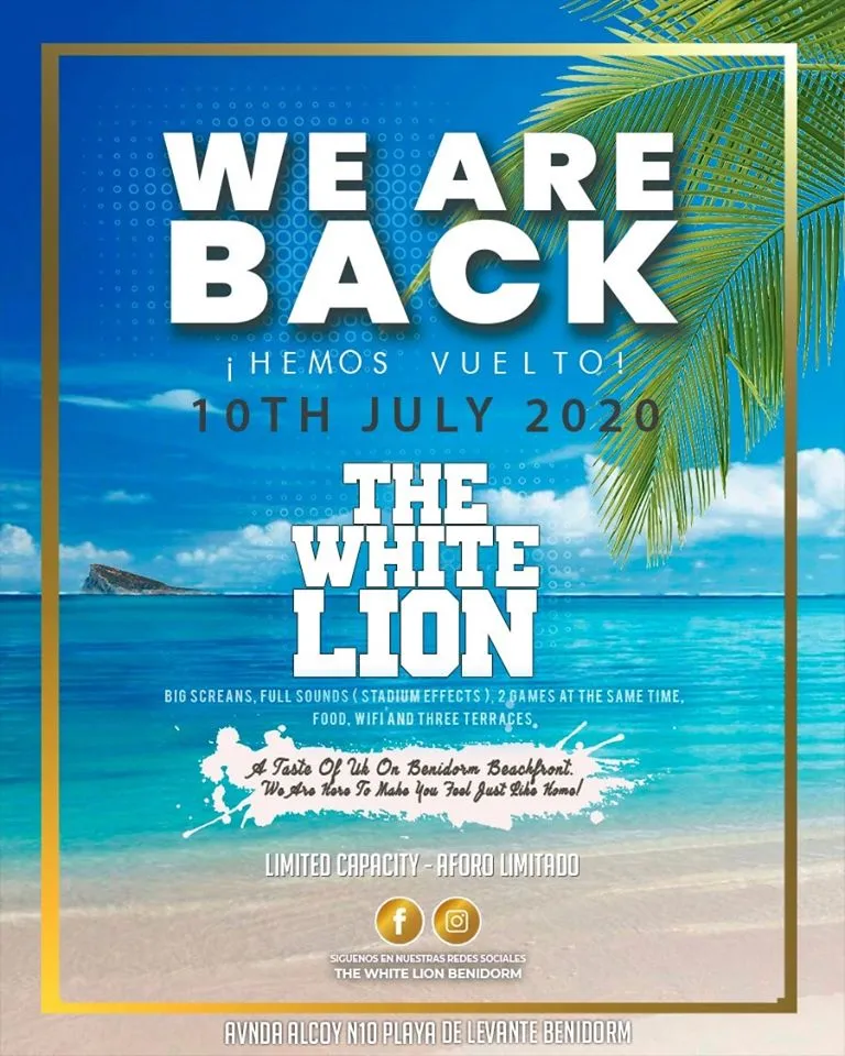 Reapertura The White Lion. Playa de Levante. Benidorm