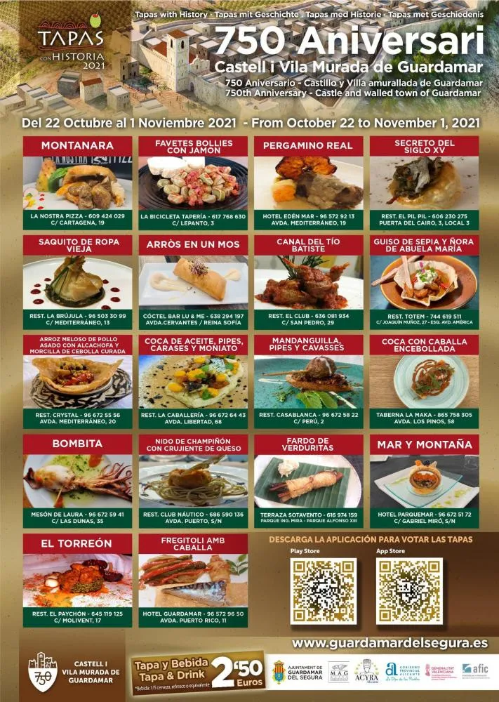 Ruta de Tapas "Tapas con Historia. 750 aniversario del Castell y Villa Murada de Guardamar