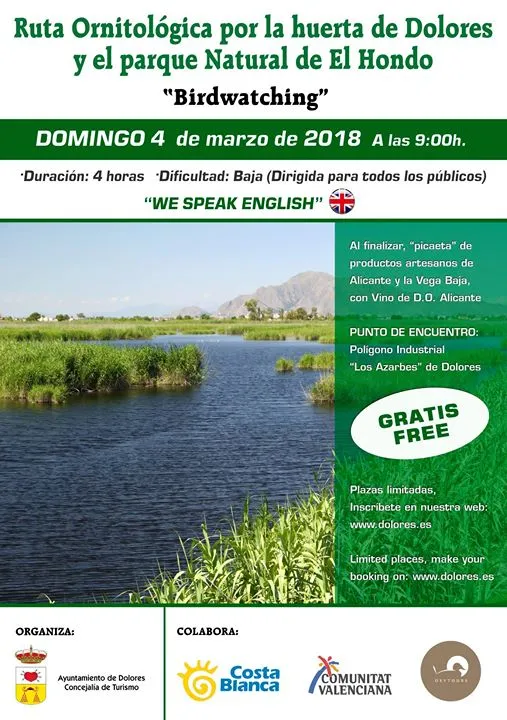 Ruta Ornitológica por la huerta de Dolores y el parque natural de "El Hondo"