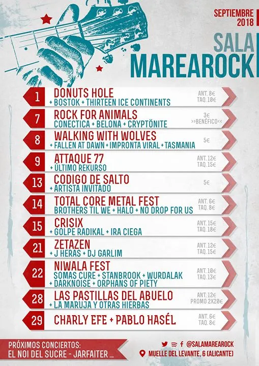 Sala Marearock - Programación septiembre 2018