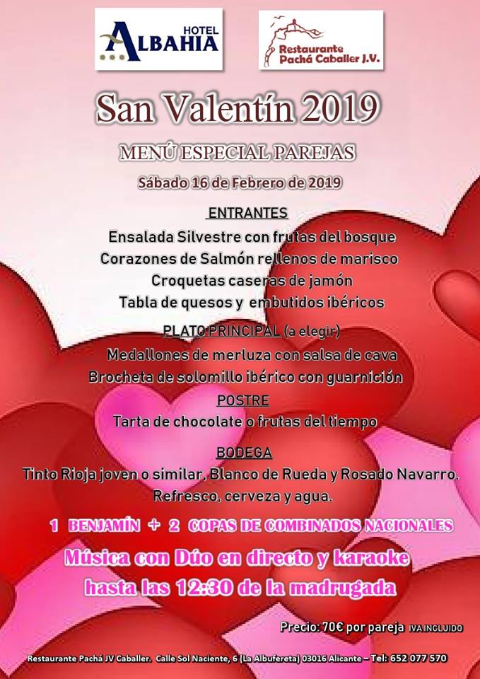 San Valentín 2019 - Menú Especial Hotel Albahia