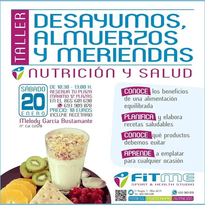 Taller de Desayunos, Almuerzos y Meriendas saludables