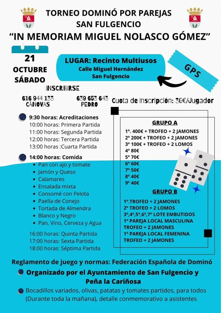 Torneo de dominó In memoriam Miguel Nolasco Gómez - Fiestas Patronales San Fulgencio 2023
