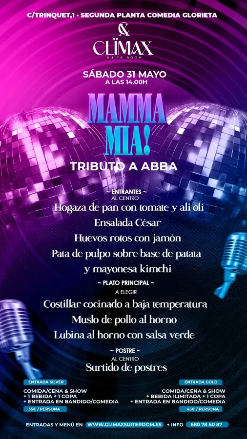 Tributo Abba + Comida con Espectáculo
