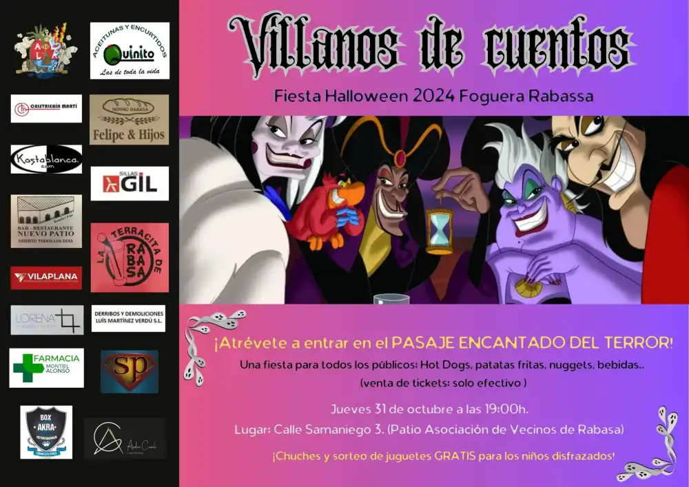 Villanos de Cuentos. Fiesta Halloween Hoguera Rabassa