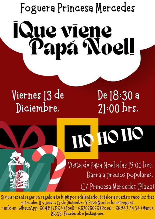 Visita de Papa Noel Hoguera Princesa Mercedes 2024