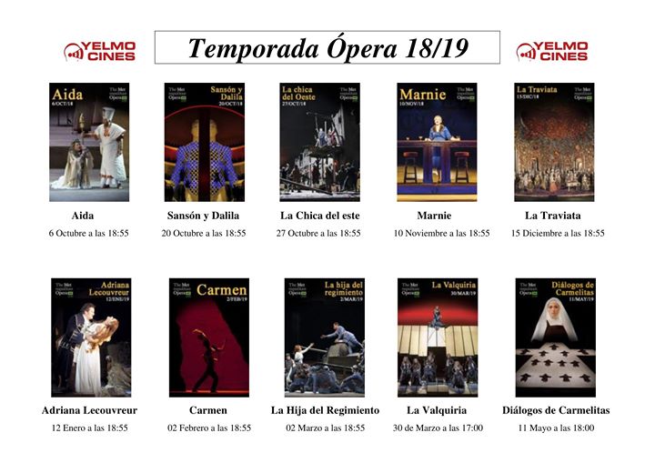 Ópera en Yelmo Cines. Temporada 2018-2019